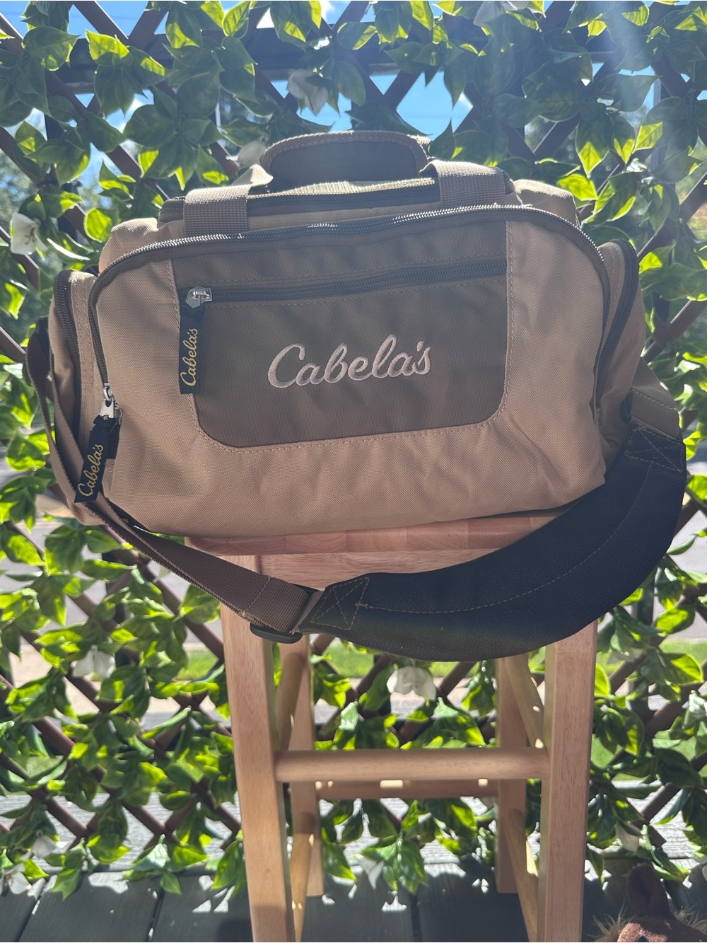 Cabela's Two-Tone Brown and Tan Duffel Bag with Shoulder Strap